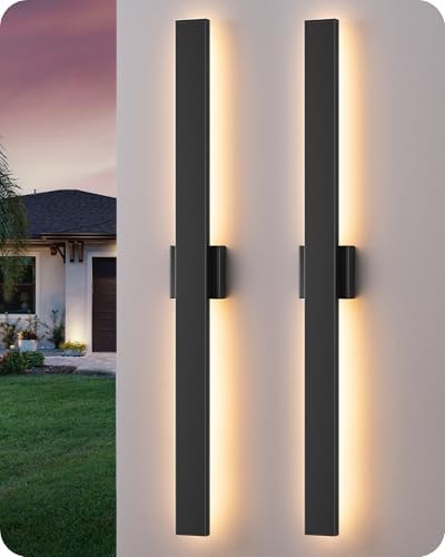 EDISHINE 2 Pack Modern LED Outdoor Wall Lights, 39.3" Linear Black Sconce