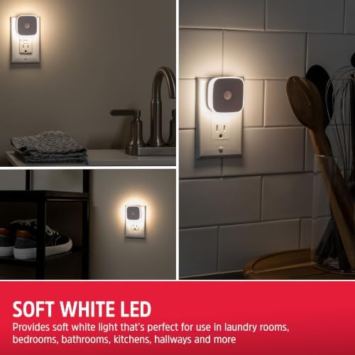 Energizer LED Motion Sensor Night Lights Plug Into Wall Dusk to Dawn Sensor