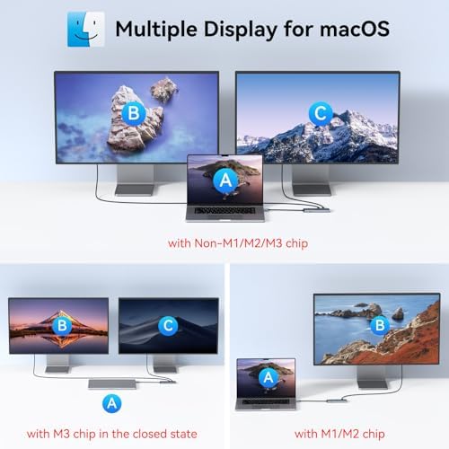 LIONWEI USB C Splitter Dual Monitors for MacBook Pro, 2USB-C Video Output 4K@60Hz, 10Gbps Data Transfer, 100W PD Charging, Dual Monitor Adapter Dongle for USB C Monitor, Windows, MacBook Pro/Air