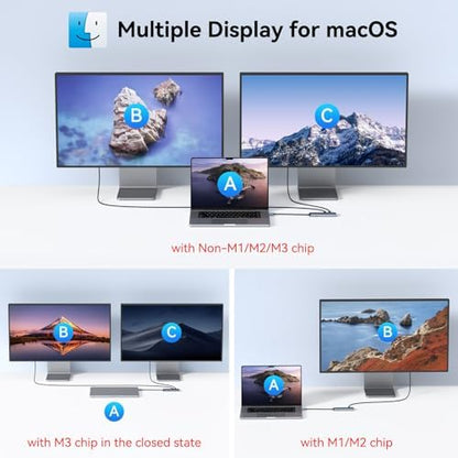 LIONWEI USB C Splitter Dual Monitors for MacBook Pro, 2USB-C Video Output 4K@60Hz, 10Gbps Data Transfer, 100W PD Charging, Dual Monitor Adapter Dongle for USB C Monitor, Windows, MacBook Pro/Air