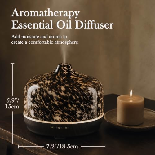 Porseme 500ml Glass Essential Oil Diffuser Aromatherapy Ultrasonic Cool Mist Humidifier 15-21 Running Hours Waterless Auto-Off Air Diffusers for Sleeping Yoga Working Spa(Pongo)