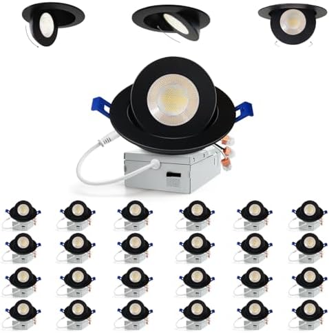 Adetu 4 inch Black Gimbal LED Recessed Light, 5CCT, 10W=95W, 982LM, 24 Pack