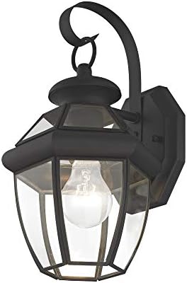 Livex Lighting 2051-04 Monterey 1 Light Outdoor Black Finish Solid Brass Wall Lantern with Clear Beveled Glass