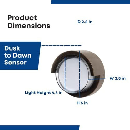 Feit Electric Outdoor LED Wall Sconce, Round Wall Mount Light Fixture, Dusk-to-Dawn, 5000K Daylight, Hardwired, Bronze Finish, Polycarbonate Lens, 50,000-Hour Lifetime, S5RWM/850/DD/BZ