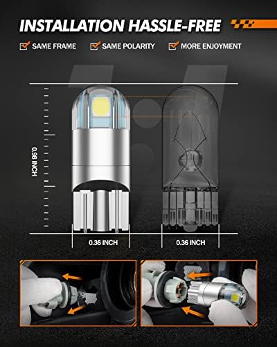 SEALIGHT 194 LED Bulb 6000K White, License Plate Light, Dome Light, T10 168 2825 W5W 3030 Bright Chips Wedge for Replacement Light Bulb, Map Trunk Door Courtesy Dash LED Light Bulb,Pack of 10