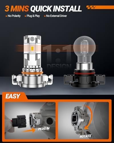 SEALIGHT 2504 LED Fog Light Bulbs, 17000LM 800% Brightness 5202/PS24W/2504/PSX24W Fog Lights LED Bulb for Car, 6500K White Light, 1:1 Size, Pack of 2