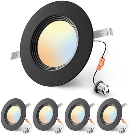 Ensenior 5/6 Inch Black LED Recessed Can Lights, 5CCT, 9W, 1000LM, 4 Pack