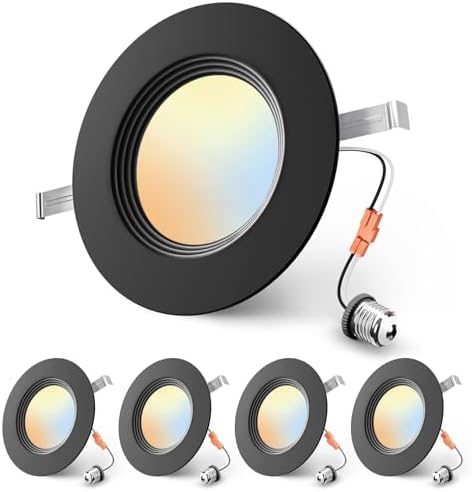 Ensenior 5/6 Inch Black LED Recessed Can Lights, 5CCT, 9W, 1000LM, 4 Pack