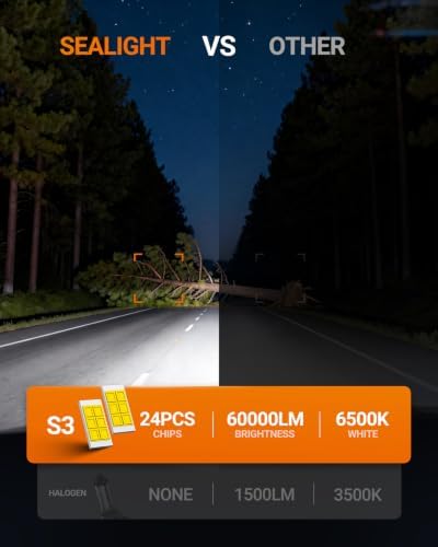 SEALIGHT 9007/HB5 LED Light Bulb, 1000% 60,000LM Brighter than Original Bulbs, 6500K White Output Canbus Ready, IP68 Waterproof 80000Hrs Lifespan, 1：1 Size 3Mins Installation, 2 Pack