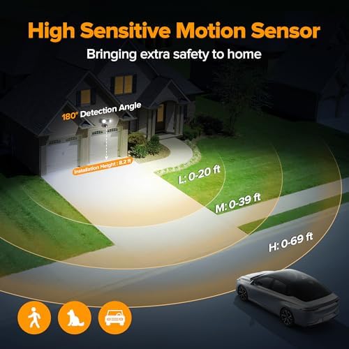 UME 2 Pack LED Security Light Motion Sensor Outdoor Lights, 27W 3500LM, 5000K, IP65 Waterproof, Dusk to Dawn, 2 Head Motion Detector Flood Light for Outside, Garage, Yard (Black)