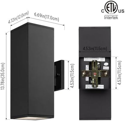 mirrea 14" Modern Outdoor Porch Light in 2 Lights, Matte Black, 2 Pack