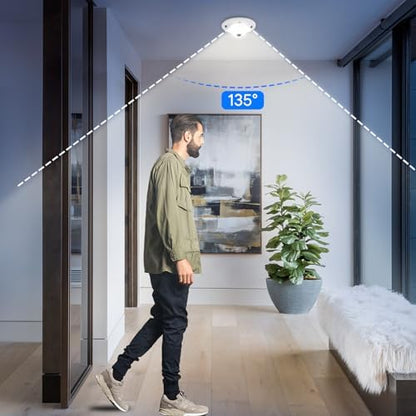 4.7 Inch Motion Sensor Closet Ceiling Lights, LED Under Cabinet Lights Wired, Flush Mount Ceiling Lighting Fixtures for Laundry Room, Basement, Hallway, Wet Location, 120V, 4000K, White, 2 Pack