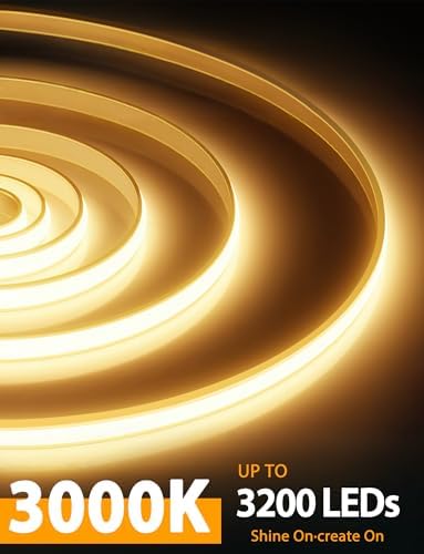 COB LED Strip Lights, Warm White Dimmable Rope with Remote, 32.8ft