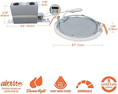 HALO HLB Recessed Lighting 6 Inch LED Thin Canless, Dimmable w/Selectable Color Temperatures - HLB6099FS1EMWR