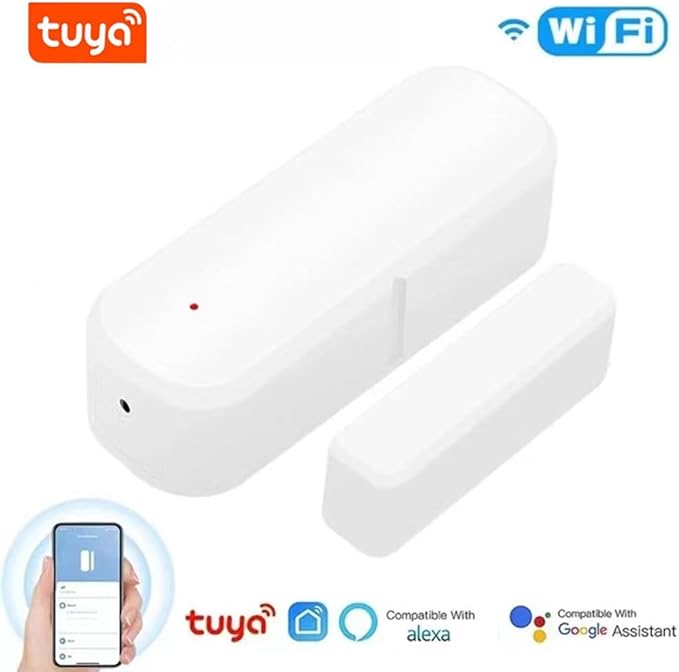 WiFi Door Sensor,Smart Door Open/Closed Detectors,2.4G WiFi Door Sensor, Tuya/Smart Life Contact Sensors for Home Security & Smart Home Automation, Compatible with Alexa Google Assistant (White)