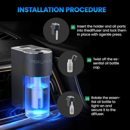 Car Air Freshener Diffuser, Smart Car Vent Air Freshener, 3 Speed Adjustable, Rechargeable, Intelligent Auto On/Off, Long Lasting Fragrance, 3 x 10ml Essential Oils, Ocean