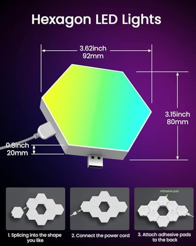 NIUCOO 12 Pack Hexagon LED Lights Panels – Smart RGB Wall Lights with APP/Remote & Music Sync, DIY Modular & Gaming Room Decor, Wall LED Panels Lights for Bedroom