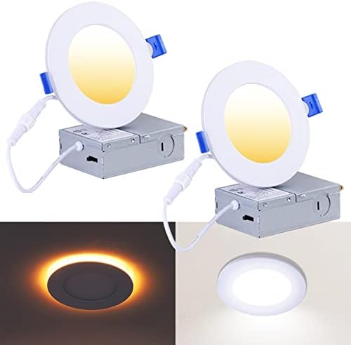 CycevSun 4 Inch 2 Pack LED Recessed Lights with Night Light, Ultra Thin