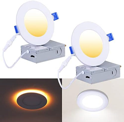 CycevSun 4 Inch 2 Pack LED Recessed Lights with Night Light, Ultra Thin