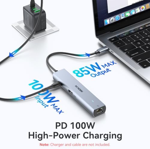 MOKiN 10Gbps USB C Hub Ethernet, 7 in 1 USB C Adapter for MacBook Pro/Air with 4K@60HZ HDMI, 3*USB-C 10Gbps Data, RJ45, USB 2.0, 100W PD, USB C Dongle for MacBook Pro/Air/Dell/HP/Thinkpad/Lenovo.
