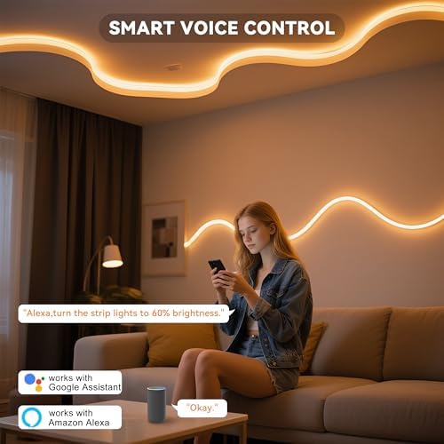 PAUTIX COB LED Strip Light 32.8ft/10m,Work with Alexa/Google Assistant, Warm White led Strip 3000K UL Listed,Dimmable 24V Flexible Tape Light,Super Bright Strip Lights for Office,Bedroom,Kitchen