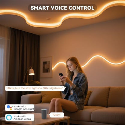 PAUTIX COB LED Strip Light 32.8ft/10m,Work with Alexa/Google Assistant, Warm White led Strip 3000K UL Listed,Dimmable 24V Flexible Tape Light,Super Bright Strip Lights for Office,Bedroom,Kitchen
