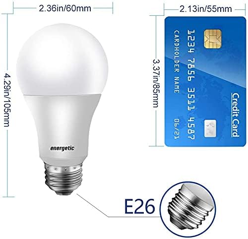 Energetic 60W Equivalent, A19 LED Light Bulb, 5000K Daylight, E26 Medium Base, Non-Dimmable LED Light Bulb 8W 760lm, ETL Listed, 6 Pack