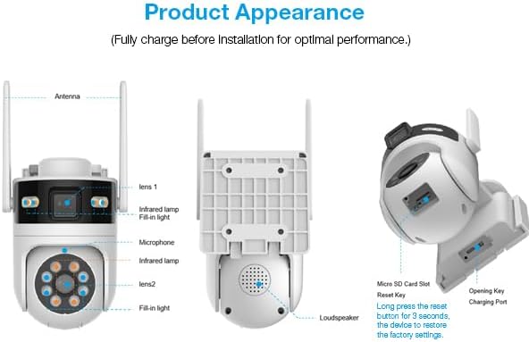 6MP Dual Lens Solar Security Cameras Wireless Outdoor, AOV 24/7 Recording Cameras for Home Security with 360° View, APP Alarm, Auto Tracking, Night Vision, Dual-Band WiFi, IP65, 8W Solar Panel