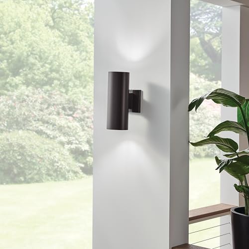 Kichler Cylinders 12" 2-Light Outdoor Cylinder Wall Sconce in Architectural Bronze, (12" H x 4.75" W), 9244AZ