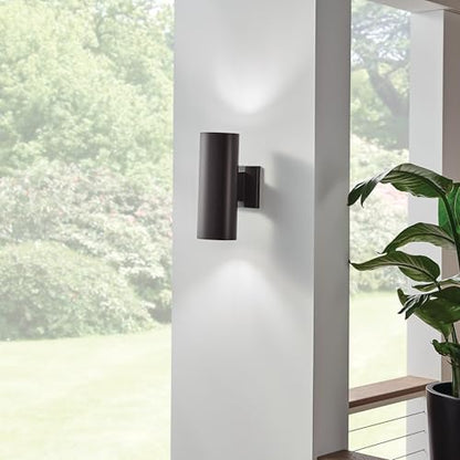Kichler Cylinders 12" 2-Light Outdoor Cylinder Wall Sconce in Architectural Bronze, (12" H x 4.75" W), 9244AZ