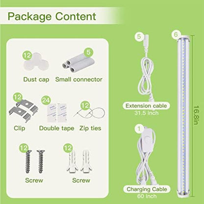 GYTF T5 LED Grow Lights, 306-Bulbs 5000K White Full Spectrum Plant Growing Lamp Bars for Indoor Plants Seedling Hydroponics, Daisy-Chain Design (6 x 10W, 300W Equivalent)