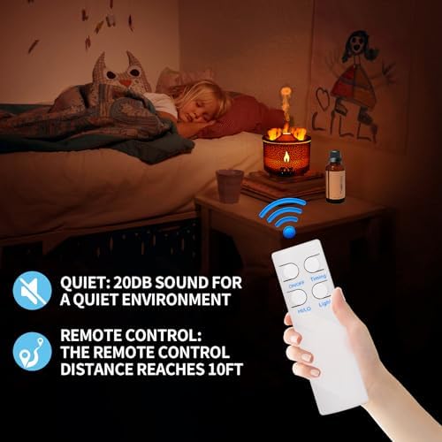 BOHOFAM Aroma Essential Oil Diffuser 360 ML,Volcano and Flame Diffuser/Humidifier,give1.76 oz Hotel Collection Essential Oils,Blue/red Light Selection,Diffusers for Home,Large Room(Black Cracks)