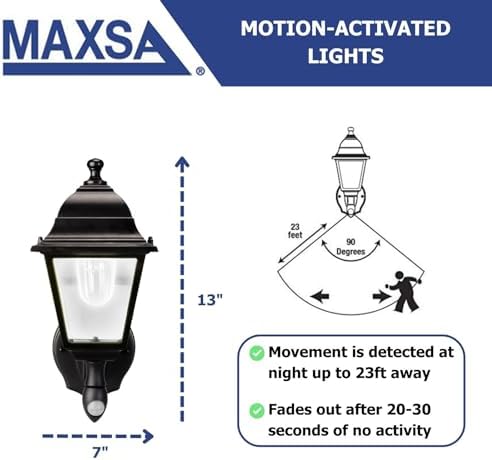 MAXSA 44219-RS Battery-Run Motion-Activated Outdoor Metal Sconce Black