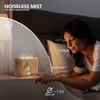Flame Diffuser for Essential Oils, 200ml Ultrasonic Aroma Diffusers with Cool Mist, Aromatherapy Diffuser with Auto-Off Protection, Small Humidifier for Home,Office,Bedroom,Gift (7 Colors Wood)