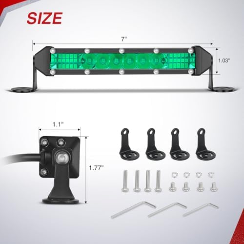 Nilight Slim LED Light Bar 2 PCS Green 7 Inch Single Row 16LEDs