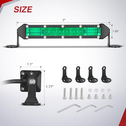 Nilight Slim LED Light Bar 2 PCS Green 7 Inch Single Row 16LEDs