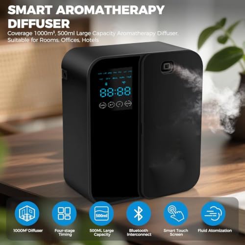 Waterless Scent Diffuser, WiFi Bluetooth App Controlled Fragrance Machine with LED Display, Timer, Adjustable Output for Home, Office, Hotel Lobby and Reception(Black)