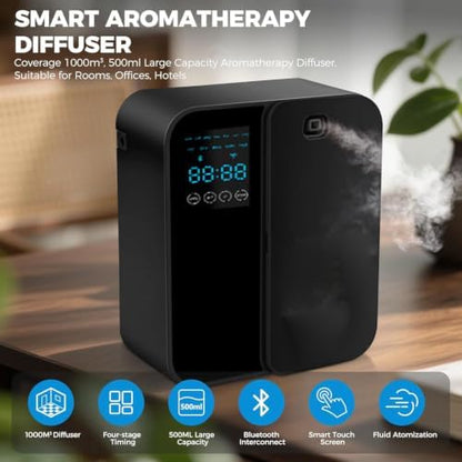Waterless Scent Diffuser, WiFi Bluetooth App Controlled Fragrance Machine with LED Display, Timer, Adjustable Output for Home, Office, Hotel Lobby and Reception(Black)