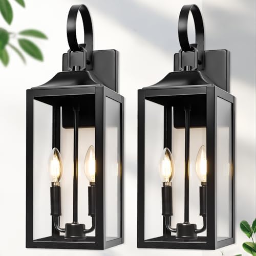19" Large Black Outdoor Wall Lights, Waterproof Exterior Lighting Fixtures