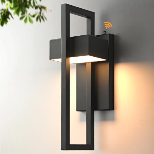 Dusk to Dawn Modern Large Outdoor Wall Lights Integrated LED Outdoor Wall Sconces Lighting, Exterior Lighting Fixtures Outside Wall Mount Lights for House Porch Front Door Garage, Matte Black 1Pack