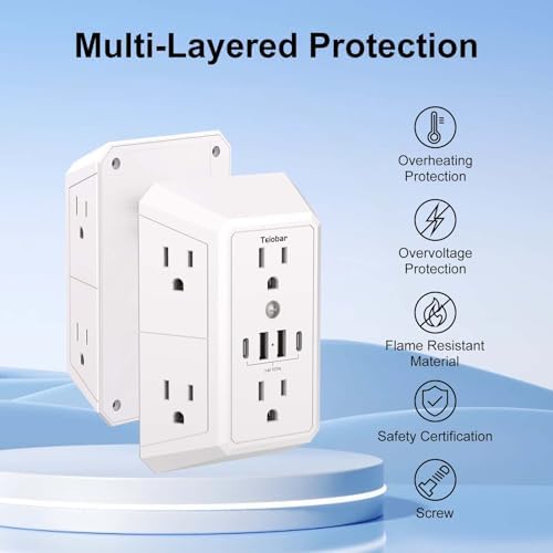 Multi Plug Wall Outlet Surge Protector with 6-Outlet & 4 USB Ports(2USB-C)