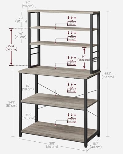 VASAGLE Coffee Bar, 31.5 Inches 6-Tier Baker's Rack with 6 Hooks