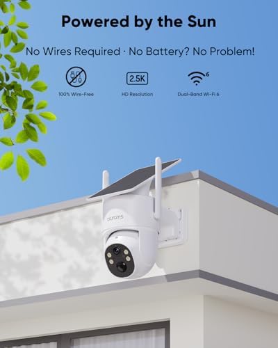 blurams 4MP Pan/Tilt Security Cameras Wireless Outdoor, 100% Wire-Free Outdoor Camera with Fixed Solar Panel, 360° View, Dual-Band WiFi 6, Human Detection, Color Night Vision, Compatible with Alexa