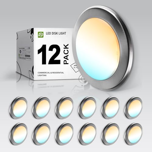 ASD 12 Pack Nickel LED Disk Lights 6 Inch, 5CCT Flush Mount Ceiling Light