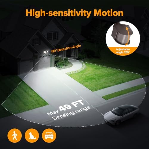 LUTEC 21W Plug in Motion Sensor Light Outdoor, Flood Lights Outdoor Motion Sensor,2500LM, 5000K Daylight,IP65 Waterproof,Adjustable 2 Heads Wall Light for Garage, Porch, Yard - Brown