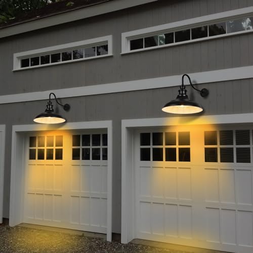 Exterior Farmhouse Barn Light,3PCS Dusk to Dawn Outdoor Lighting, 16 Inch Vintage Outside Garage Lights Fixtures for Patio Frontdoor Entryway Doorway, Matte Black