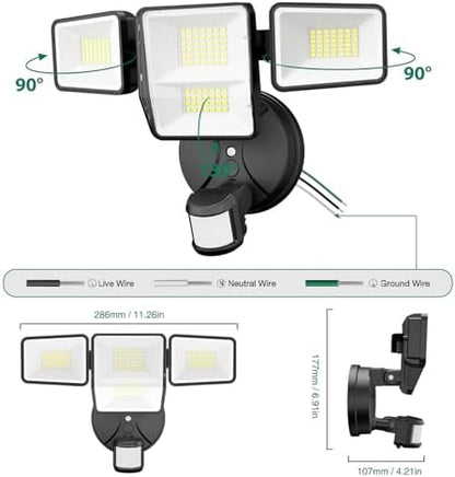 70W 7000LM Security Lights Outdoor, 4-Head LED Motion Sensor Flood Light, 6500K Daylight, IP65 Waterproof, 3 Modes for Yard Garage Porch (2)