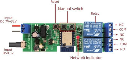 Tuya 2CH Smart Life WiFi Momentary Inching Relay Self-Locking Switch Module,DC/AC 7-32V WiFi RF Bluetooth Relay, Compatible with Alexa Goolge Home
