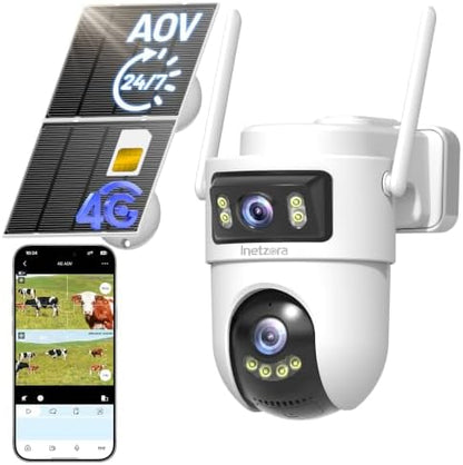 Dual Lens 4G LTE Cellular Security Camera Outdoor: No WiFi Needed