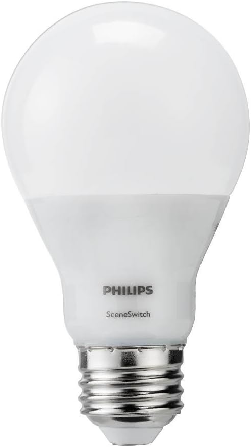 PHILIPS LED A19 SceneSwitch Soft White 3-Setting Light Bulb with Warm Glow Effect: Bright/Medium/Low (60-Watt Equivalent), E26 Base, 4-Pack